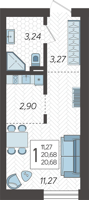 Квартира студия 20.68 м² м² в Корпусе 4, ЖК Кислород Сочи
