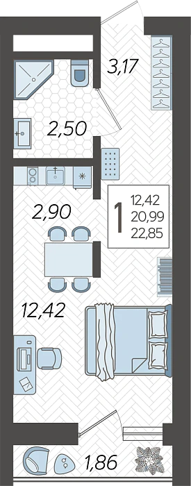 Студия №54, 22.85 м²