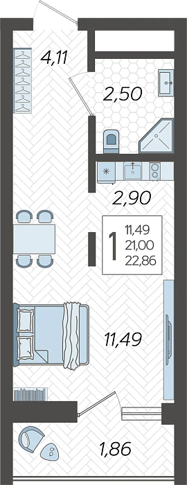 Квартира Студия №68, 22.86 м² на 5 этаже Корпуса 15, ЖК Кислород Сочи