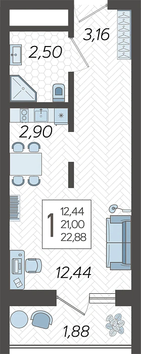 Студия №156, 22.88 м²