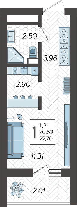 Квартира студия 22.7 м² м² в Корпусе 4, ЖК Кислород Сочи