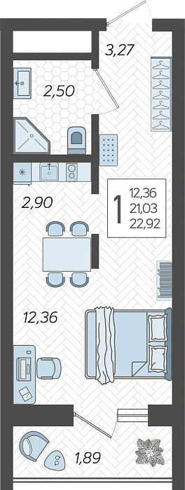 Квартира студия 22.92 м² м² в Корпусе 12, ЖК Кислород Сочи