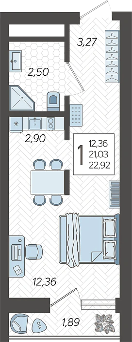 Квартира студия 22.92 м² м² в Корпусе 12, ЖК Кислород Сочи