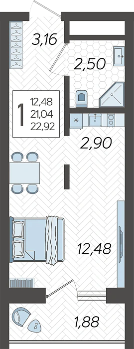 Квартира Студия №281, 22.92 м² на 18 этаже Корпуса 14, ЖК Кислород Сочи