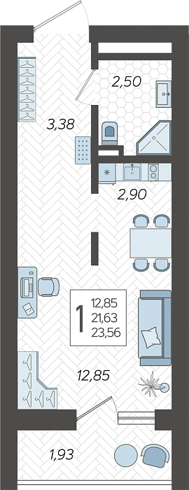Студия №10, 23.56 м²