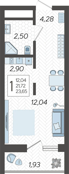 Квартира Студия №37, 23.65 м² на 3 этаже Корпуса 15, ЖК Кислород Сочи