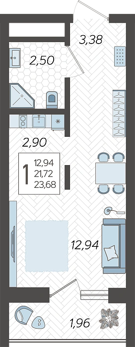 Квартира студия 23.68 м² м² в Корпусе 10, ЖК Кислород Сочи