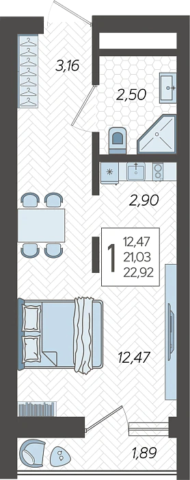 Квартира студия 22.92 м² м² в Корпусе 12, ЖК Кислород Сочи