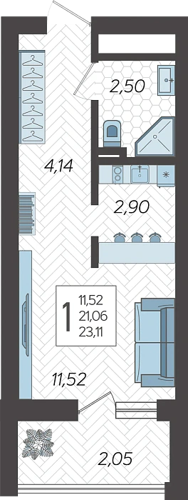 Квартира Студия №211, 23.6 м² на 13 этаже Корпуса 5, ЖК Кислород Сочи