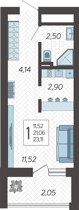 Квартира Студия №280, 23.11 м² на 17 этаже Корпуса 4, ЖК Кислород Сочи