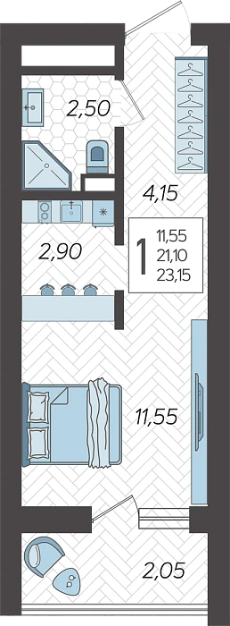 Квартира студия 23.8 м² м² в Корпусе 5, ЖК Кислород Сочи