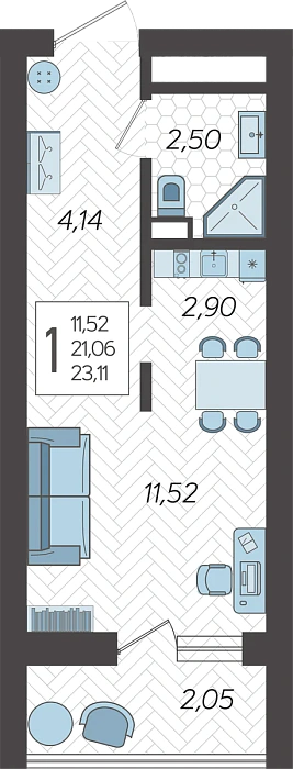 Квартира Студия №266, 23.7 м² на 17 этаже Корпуса 5, ЖК Кислород Сочи