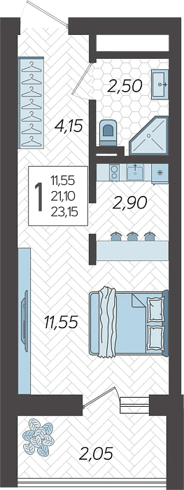 Квартира Студия №281, 23.7 м² на 17 этаже Корпуса 5, ЖК Кислород Сочи