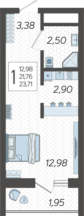 Квартира Студия №283, 23.71 м² на 19 этаже Корпуса 14, ЖК Кислород Сочи