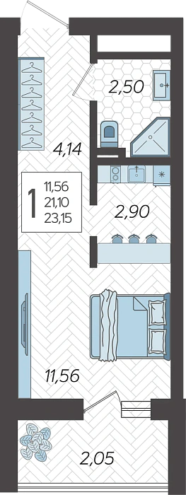 Квартира Студия №298, 23.8 м² на 18 этаже Корпуса 5, ЖК Кислород Сочи