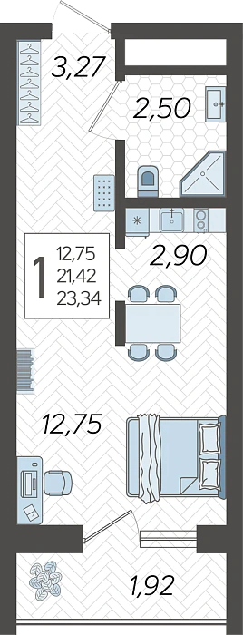 Квартира Студия №135, 23.34 м² на 9 этаже Корпуса 14, ЖК Кислород Сочи