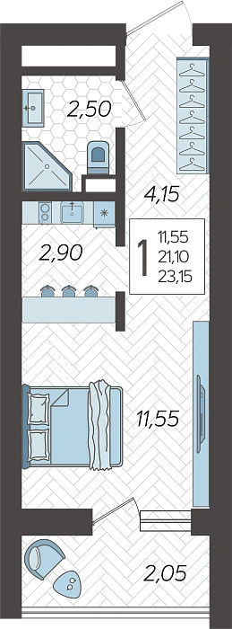 Квартира Студия №196, 23.15 м² на 12 этаже Корпуса 4, ЖК Кислород Сочи