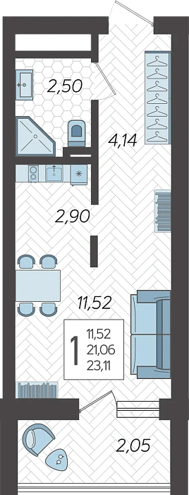 Квартира Студия №212, 23.8 м² на 13 этаже Корпуса 5, ЖК Кислород Сочи