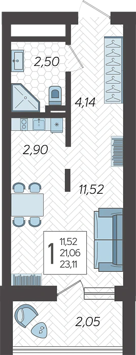 Квартира Студия №297, 23.7 м² на 18 этаже Корпуса 5, ЖК Кислород Сочи