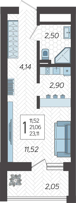 Квартира Студия №296, 23.7 м² на 18 этаже Корпуса 5, ЖК Кислород Сочи