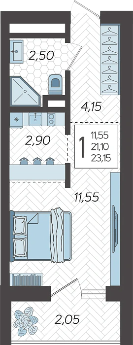 Квартира студия 23.15 м² м² в Корпусе 3, ЖК Кислород Сочи