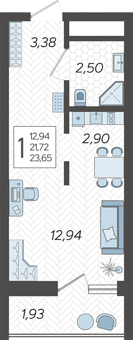 Квартира Студия №85, 23.65 м² на 7 этаже Корпуса 15, ЖК Кислород Сочи