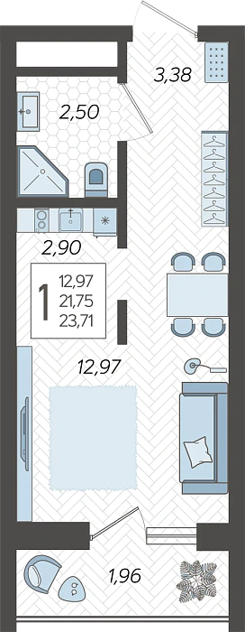 Квартира студия 23.71 м² м² в Корпусе 12, ЖК Кислород Сочи