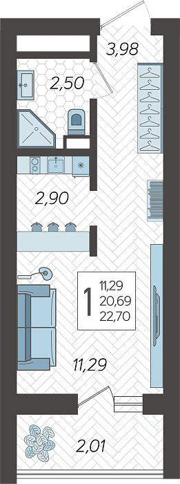 Квартира Студия №284, 22.7 м² на 18 этаже Корпуса 4, ЖК Кислород Сочи