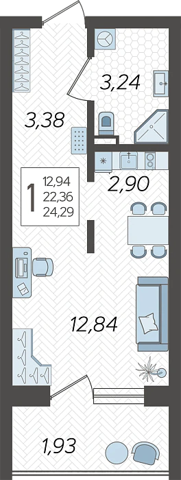 ЖК Кислород, Студия №2, 25 м²