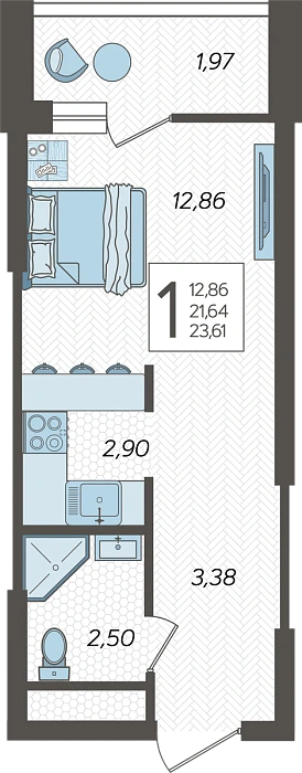 Квартира Студия №190, 24 м² на 16 этаже Корпуса 1, ЖК Кислород Сочи
