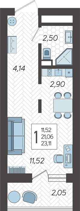 Квартира Студия №300, 23.11 м² на 19 этаже Корпуса 4, ЖК Кислород Сочи