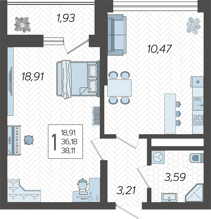 1-комнатная в ЖК «Кислород» Сочи