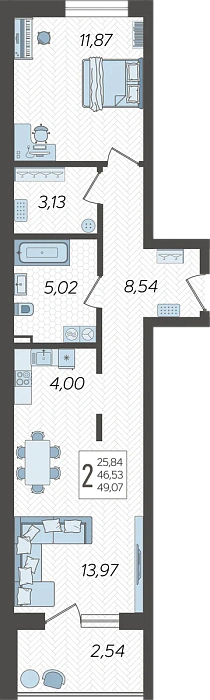 Квартира 2-комнатная квартира №4, 50.7 м² на 1 этаже Корпуса 2, ЖК Кислород Сочи