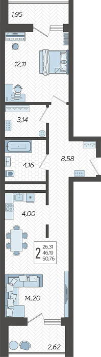 2-комнатная квартира №29, 50.76 м²