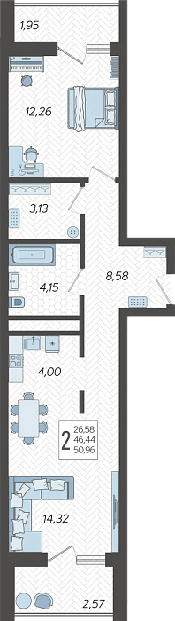 Квартира 2-комнатная 50.96 м² м² в Корпусе 10, ЖК Кислород Сочи