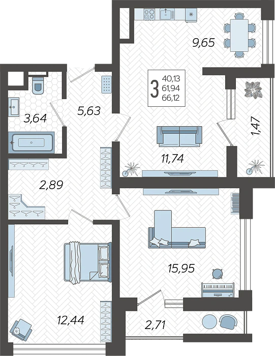 3-комнатная в ЖК «Кислород» Сочи